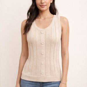 Hem & Thread Ribbed Button Front Knit Tank Oat Beige | Size Small | NWT
